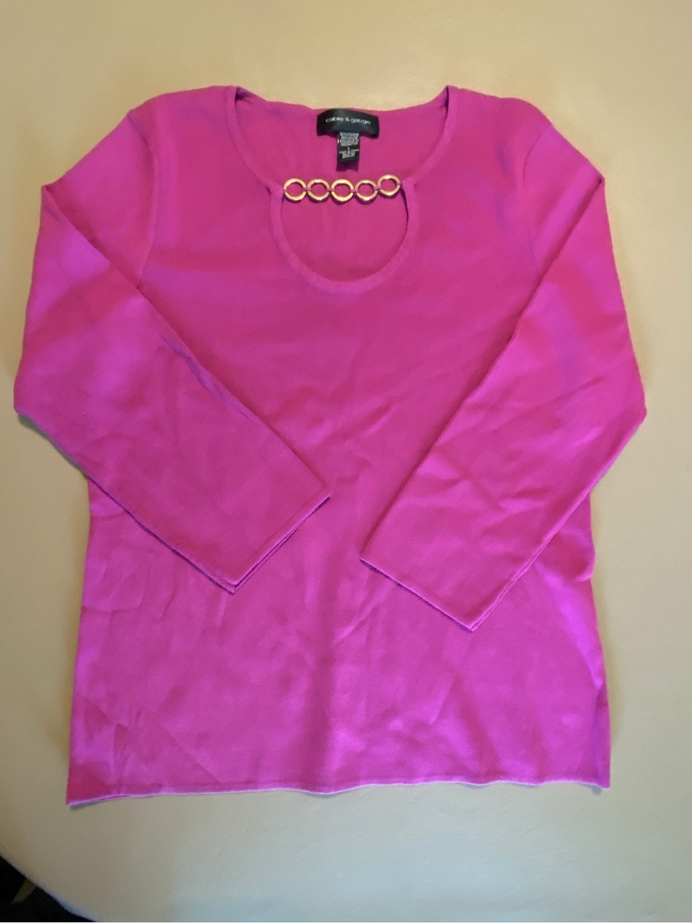 Cable & Gauge BFuchsia Knit Top with Gold Ring Detail